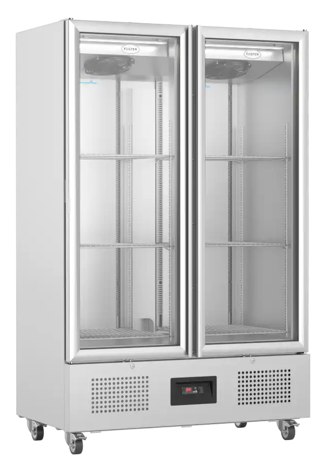 Foster FSL800G Upright Slimline Double Glass Door Refrigerator Peachman
