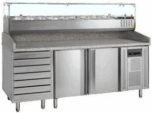Tefcold PT1310+GVC38-200 Refrigerated Preparation Counter With Dough Drawers and Topping Shelf